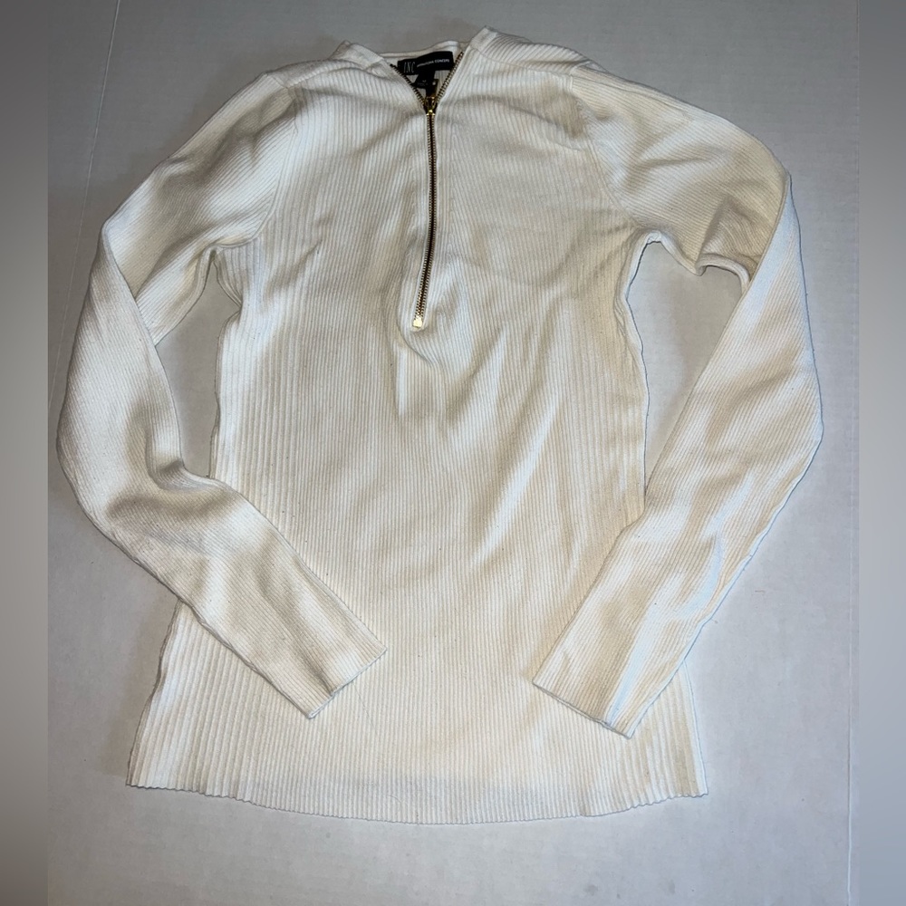 INC International Concepts White Ribbed Quarter Zip Sweater size M